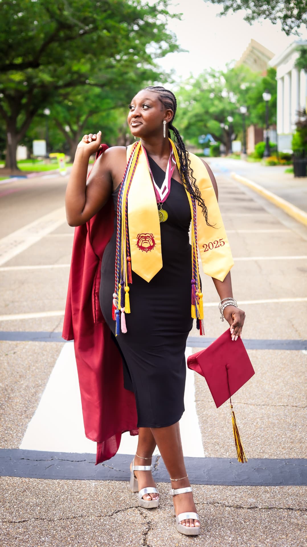 Graduation session photograph with cap and stole