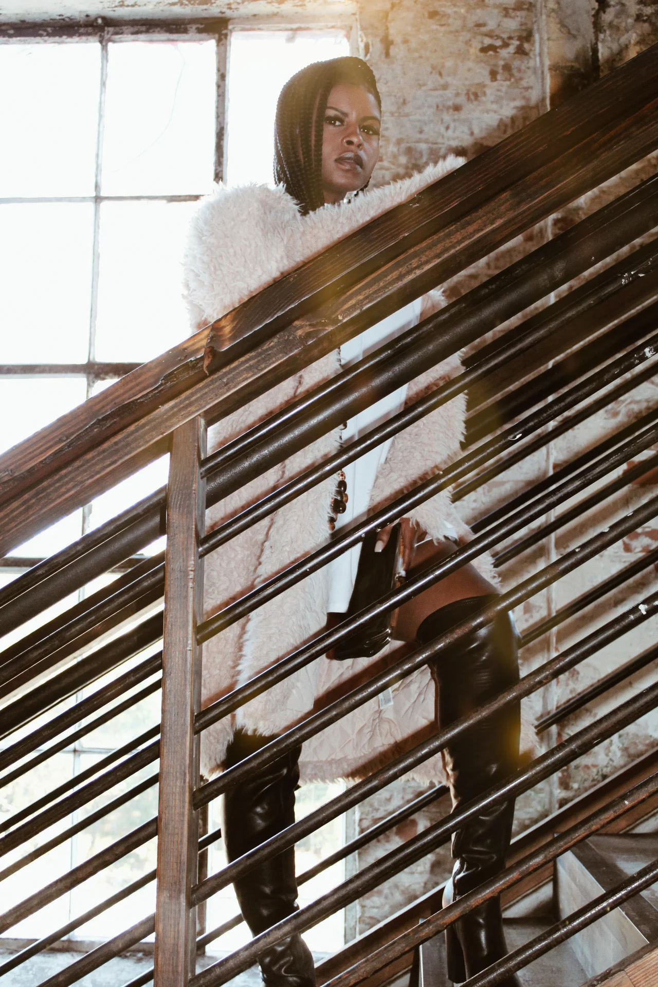 Editorial portrait session photograph on a staircase